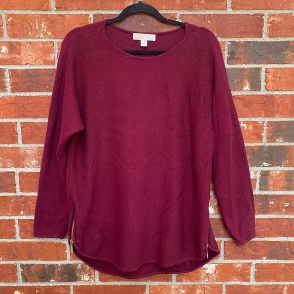 Michael Kors Womens Large Burgundy Zipper Side Sweater - Picture 1 of 8